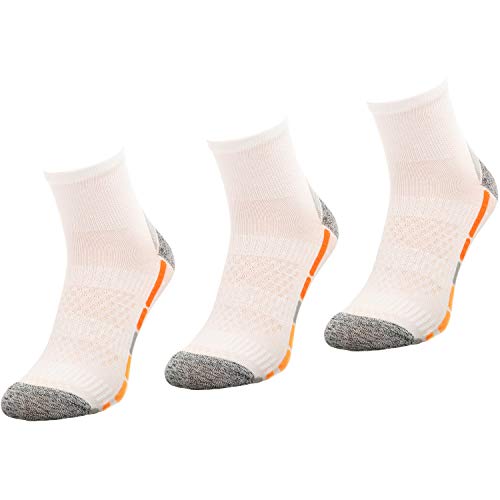 Comodo - Laufsocken Damen & Herren atmungsaktiv|3 Paar Sportsocken kurz|Bunte Outdoor Funktionssocken für langes Laufen/Joggen und Fitness|warme Thermo Sneaker Socken RUN3 gr 35-38 weiß/orange von Comodo