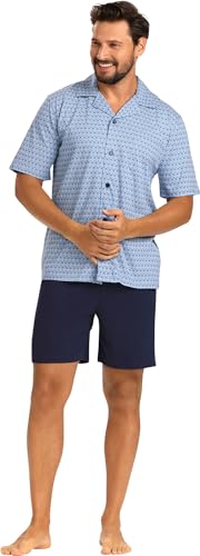 Comte Herren Schlafanzug Pyjama Kurzarm Knopfleiste 241828 Farbe: Taubenblau 100% Baumwolle Gr. 60 von Comte