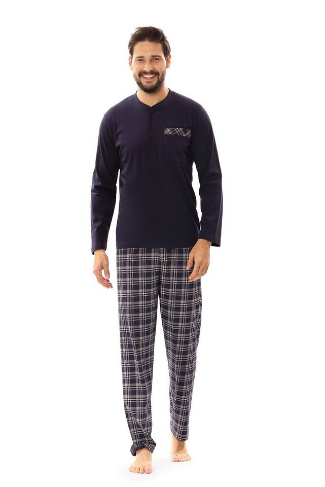 Comte Schlafanzug (Set, 2 tlg., Set) Herren Schlafanzug Pyjama Langarm Baumwolle Knopfleiste von Comte