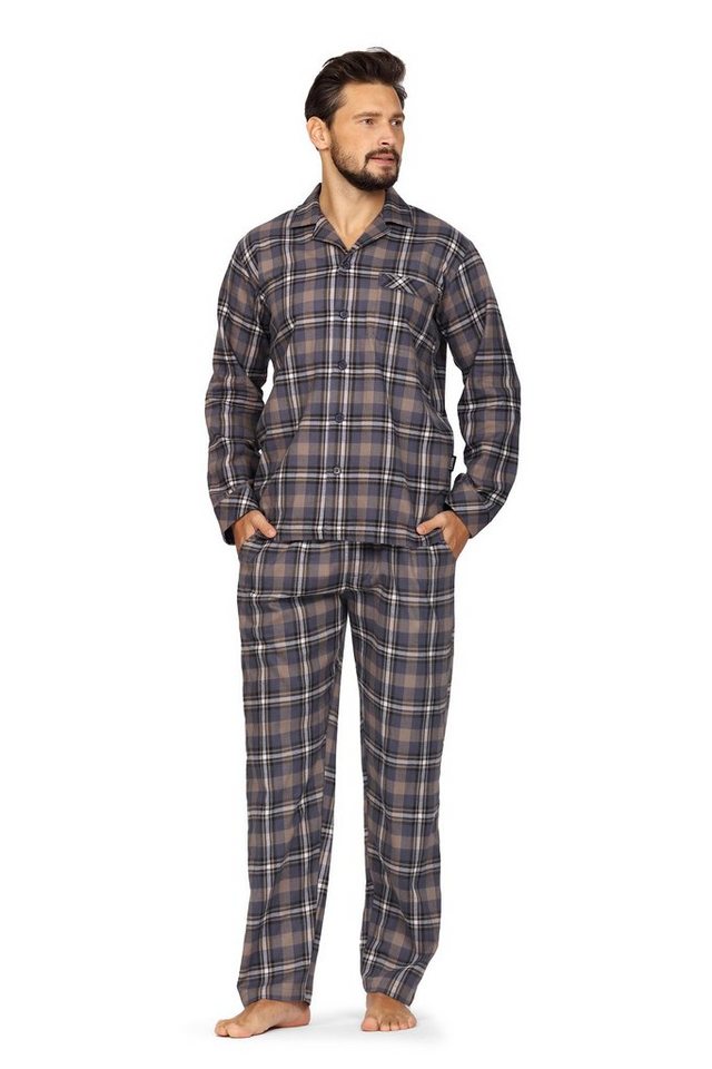 Comte Schlafanzug (Set, 2 tlg., Set) Herren Schlafanzug lang Pyjama Knopfleiste Baumwolle Flanell-Webware von Comte