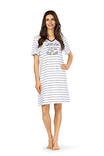 Comtessa Damen Nachthemd Sleepwear Nachtwäsche Nachtgewand Nachtkleid weiß gestreift 100% Baumwolle (L) von Comtessa