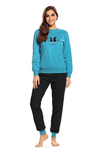 Comtessa Damen Schlafanzug Pyjama Langarm Bündchen Farbe: Türkis 100% Baumwolle Gr. 48 XL von Comtessa