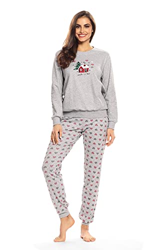 Comtessa Damen Schlafanzug Pyjama Langarm Bündchen Interlock Jersey Farbe: Grau Melange Gr. 40 M von Comtessa