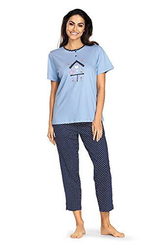 Comtessa Langer Damen Schlafanzug Zweiteiler Pyjama blau Single Jersey 100% Baumwolle (S, s) von Comtessa