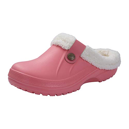 Comwarm Hausschuhe Damen Winterschuhe Herren Gefüttert Arbeitsschuhe Wasserdicht Schuhe Warme Plüsch Clogs Badelatschen rutschfest Outdoor Pantoffeln, Rosa, 35-36 von Comwarm