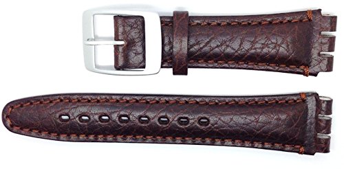 Condor New 19mm (22mm) Sized Genuine Leather Strap Compatible for Swatch® Watch - Brown - Chrome Buckle - SC14_02 von Condor