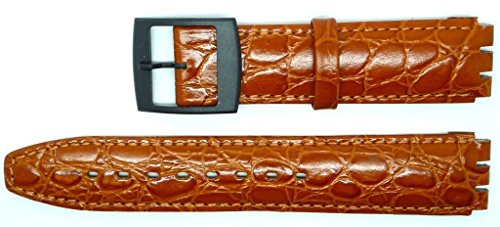 New 17mm (20mm) Sized Genuine Leather Croco Grain Replacement Strap for Swatch® Watch - Tan. von Condor