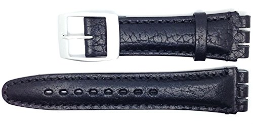 New Condor 19mm (22mm) Sized Genuine Leather Strap Compatible for Swatch® Watch - Black - Chrome Buckle - SC14_01 von Condor