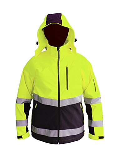 Consorte Snow Hawk Softshell Arbeitsjacke isoliert Membran wasserdicht 3.000 Winddicht atmungsaktiv 3.000 Kapuze Outdoor isoliert Hi-Vis Funktionale Winter Jacke Herren reflektierende Damen Gelb (XL) von Consorte