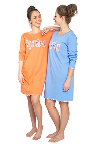 Consult-Tex Damen Langarm Nachthemd Baumwolle 2 Stück Packung DF855 (46/48, blau-orange) von Consult-Tex