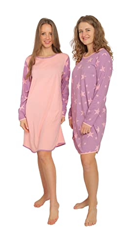 Consult-Tex Damen Nachthemd Langarm 2er Pack, Baumwolle-Jersey Nachtwäsche, Schlafhemd Sleepshirt, Big-Shirt, Schlafkleid DW111 (52/54) von Consult-Tex