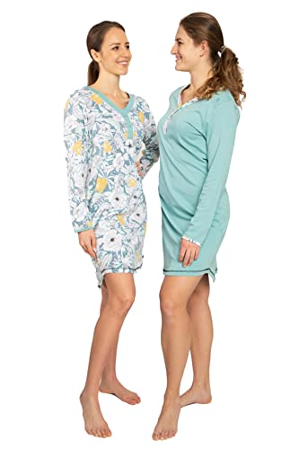 Consult-Tex Damen Nachthemd, Langarm 2er Pack, Baumwolle-Jersey Nachtwäsche, Schlafhemd Sleepshirt, Schlafkleid (DF664-665) (48/50, Aqua grün) von Consult-Tex