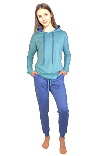 Consult-Tex Damen Pyjama Freizeitanzug Hausanzug Homewear Suit Jogginganzug Baumwolle/PE mit Kapuze und kontrastfarbigen Streifeneinsatz DW200_44/46 von Consult-Tex