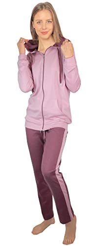 Consult-Tex Damen Pyjama Freizeitanzug Hausanzug Homewear Suit Jogginganzug Pyjama Baumwolle Reißverschluß DW100 Bordo 32/34 von Consult-Tex