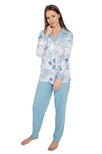 Consult-Tex Damen Pyjama Schlafanzug Baumwolle Knopfleiste Langarm DW126 (44/46, blau) von Consult-Tex