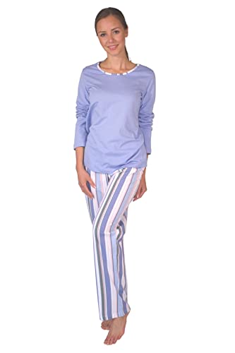 Damen Pyjama Schlafanzug Set, Baumwolle-Jersey Langarm Nachtwäsche, Plaid Pyjamahose mit dehnbarem Bund, Hausanzug, Freizeitanzug, Pyjama Set DF008 (40/42, hellblau) von Consult-Tex