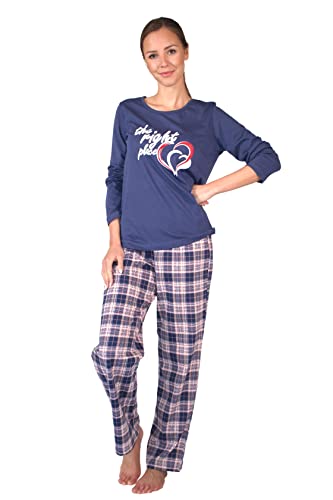 Damen Langarm Pyjama Schlafanzug Baumwolle Blau DW600 36/38 von Consult-Tex