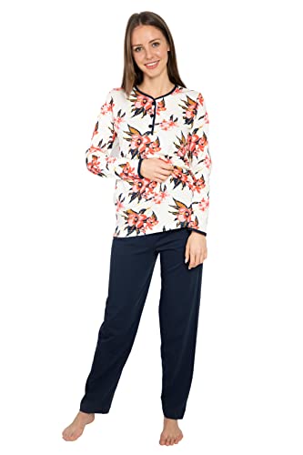 Consult-Tex Damen Pyjama Schlafanzug Baumwolle Knopfleiste Langarm DF267 (44/46, dunkelblau) von Consult-Tex