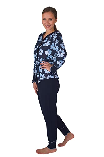 Damen Pyjama Schlafanzug Langarm Baumwolle Knopfleiste DW311 blau 36/38 von Consult-Tex