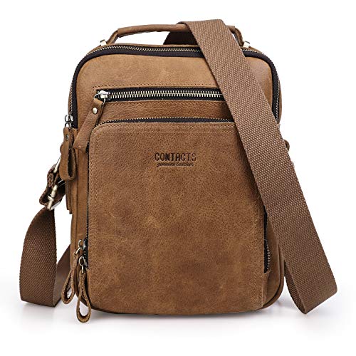 Contacts Echtes Leder Herren Klein Umhängetasche für 9.7 inch Laptop Tasche Tote Handtasche Messenger Tasche Handtasche (Braun) von Contacts