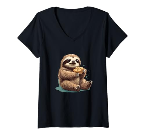 Damen Tolles Keks- und Faultier-Outfit für Schokoladen-Fans und Faultiere T-Shirt mit V-Ausschnitt Damen Tolles Keks- und Faultier-Outfit für Schokoladen-Fans und Faultiere T-Shirt mit V-Ausschnitt von Cookie Sloth