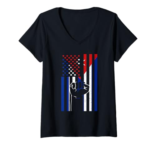 Damen Kuba Amerika Cuban Pride Cuban Flag Cuban Roots Power T-Shirt mit V-Ausschnitt Damen Kuba Amerika Cuban Pride Cuban Flag Cuban Roots Power T-Shirt mit V-Ausschnitt von Cool Cuban Roots Cuba