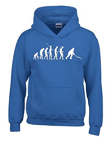 Coole-Fun-T-Shirts Eishockey Evolution Kinder Sweatshirt mit Kapuze Hoodie blau-Weiss, Gr.128cm von Coole-Fun-T-Shirts