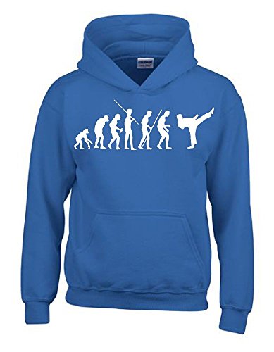 Coole-Fun-T-Shirts Karate Evolution Kinder Sweatshirt mit Kapuze Hoodie blau-Weiss, Gr.140cm von Coole-Fun-T-Shirts