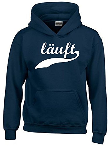 Coole-Fun-T-Shirts LÄUFT ! Kinder Sweatshirt mit Kapuze Hoodie Navy-Weiss, Gr.152cm von Coole-Fun-T-Shirts