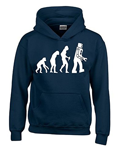 Coole-Fun-T-Shirts Roboter Evolution Kinder Sweatshirt mit Kapuze Hoodie Navy-Weiss, Gr.128cm von Coole-Fun-T-Shirts