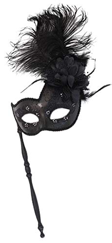 Coolwife Damen Masquerade Maske Feder mit Haltestab Kostüm Party Karneval Ballmaske - - Einheitsgröße von Coolwife