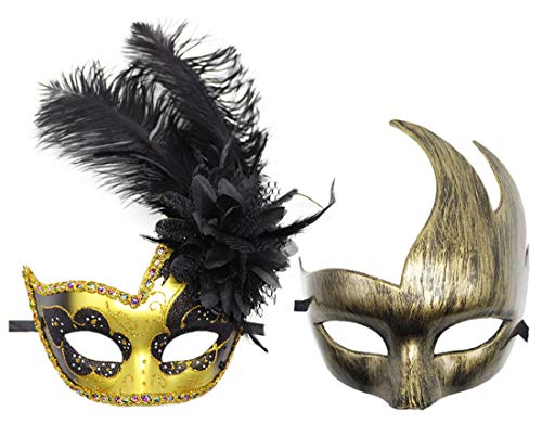 Coolwife Maske für Paare, Maskenball, Feder, Karneval, Venezianer, Cosplay, Kostüm, Party, Ball - - Einheitsgröße von Coolwife