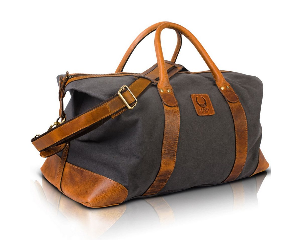 Corno d´Oro Weekender Handmade Reisetasche aus Canvas und Leder Groß für Damen und Herren, verstellbares Innenvolumen bis 60 L, leicht, breiter Schulterriemen von Corno d´Oro