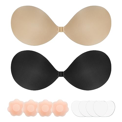 Klebe BH Push up, BH Rückenfrei, Trägerloser BH Kommen Sie mit 1 Paar Nippelpads, Wiederverwendbare Unsichtbar Silikon Rückenfreier BH Haut Freundlich Selbstklebend BH (A) von Corpower