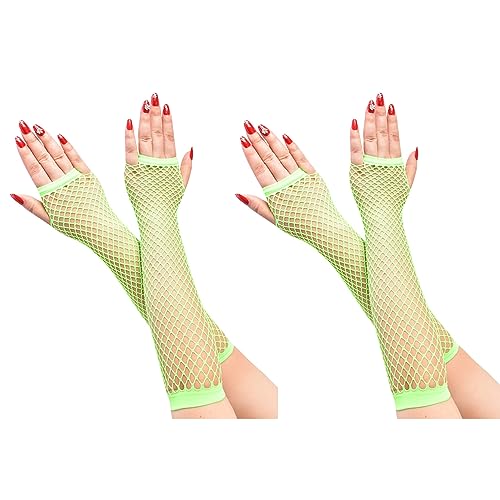 COSFAN 2 Paar Damen Netzhandschuhe,Lange Fingerlose Mesh Handschuhe,Elastische Hohle Handschuhe für Kleid Tanz Party Kostüm Zubehör (Grün) von COSFAN