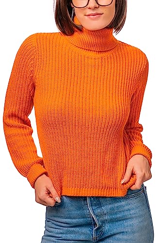 Cosplaya Orange Rollkragenpullover für Frauen - Herbst Damen Paare Velma Cosplay Halloween Kostüme, Orange/Abendrot im Zickzackmuster (Sunset Chevron), M von Cosplaya