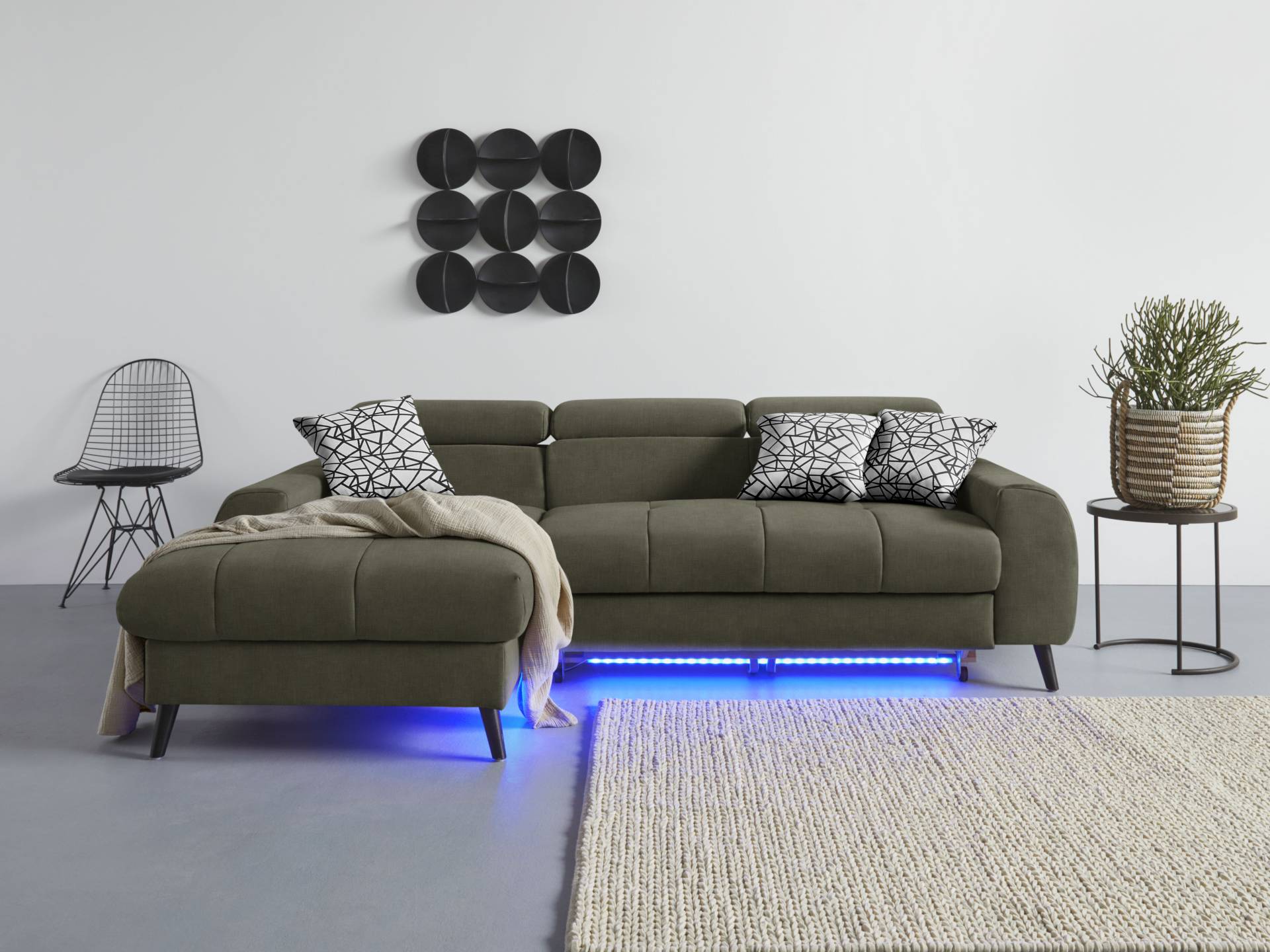 COTTA Ecksofa "Mia L-Form", 3-tlg.-Kissen-Set, Recamiere, wahlweise mit oder ohne RGB-Beleuchtung von Cotta