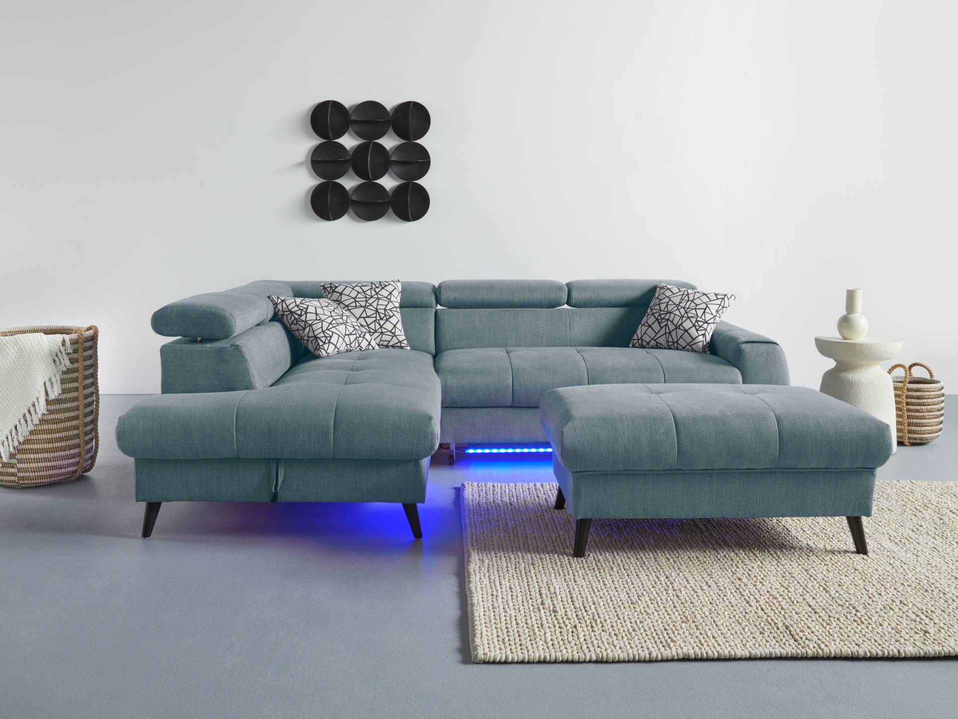 COTTA Ecksofa "Mia L-Form", 3-tlg.-Kissen-Set, Ottomane, wahlweise mit oder ohne RGB-Beleuchtung von Cotta