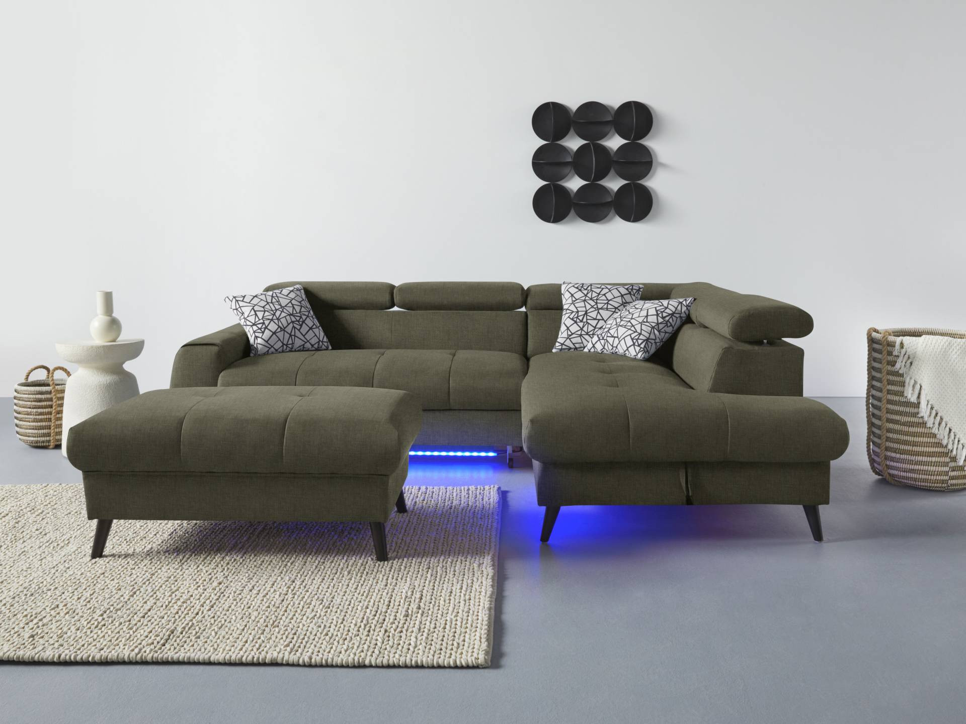 COTTA Ecksofa "Mia L-Form", 3-tlg.-Kissen-Set, Ottomane, wahlweise mit oder ohne RGB-Beleuchtung von Cotta