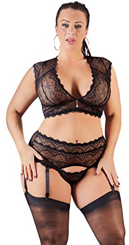 Cottelli Collection Damen Conjunto Tirantes De Encaje Strapsstrümpfe, Schwarz (Negro 002), 2X-Large (Herstellergröße: 44) von Cottelli CURVES