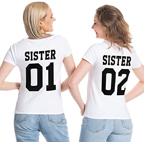 Best Friends Damen T-Shirt Sister Logo BFF Beste Freunde - 1x Sister 02 Weiß L von Couples Shop