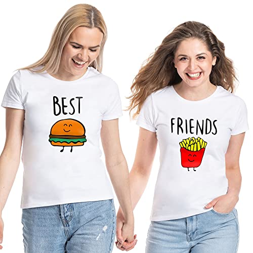 Best Friends Damen T-Shirt Burger & Pommes BFF Beste Freunde - 1x Weiß Pommes XS von Couples Shop