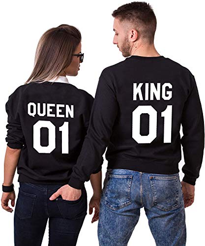 Couples Shop King Queen Pullover Pärchen Hoodie Set (King Herren Pullover Schwarz L) von Couples Shop