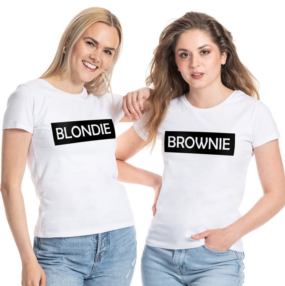 Couples Shop T-Shirt Blondie & Brownie Damen Beste Freunde T-Shirt mit lustigem Spruch Print von Couples Shop