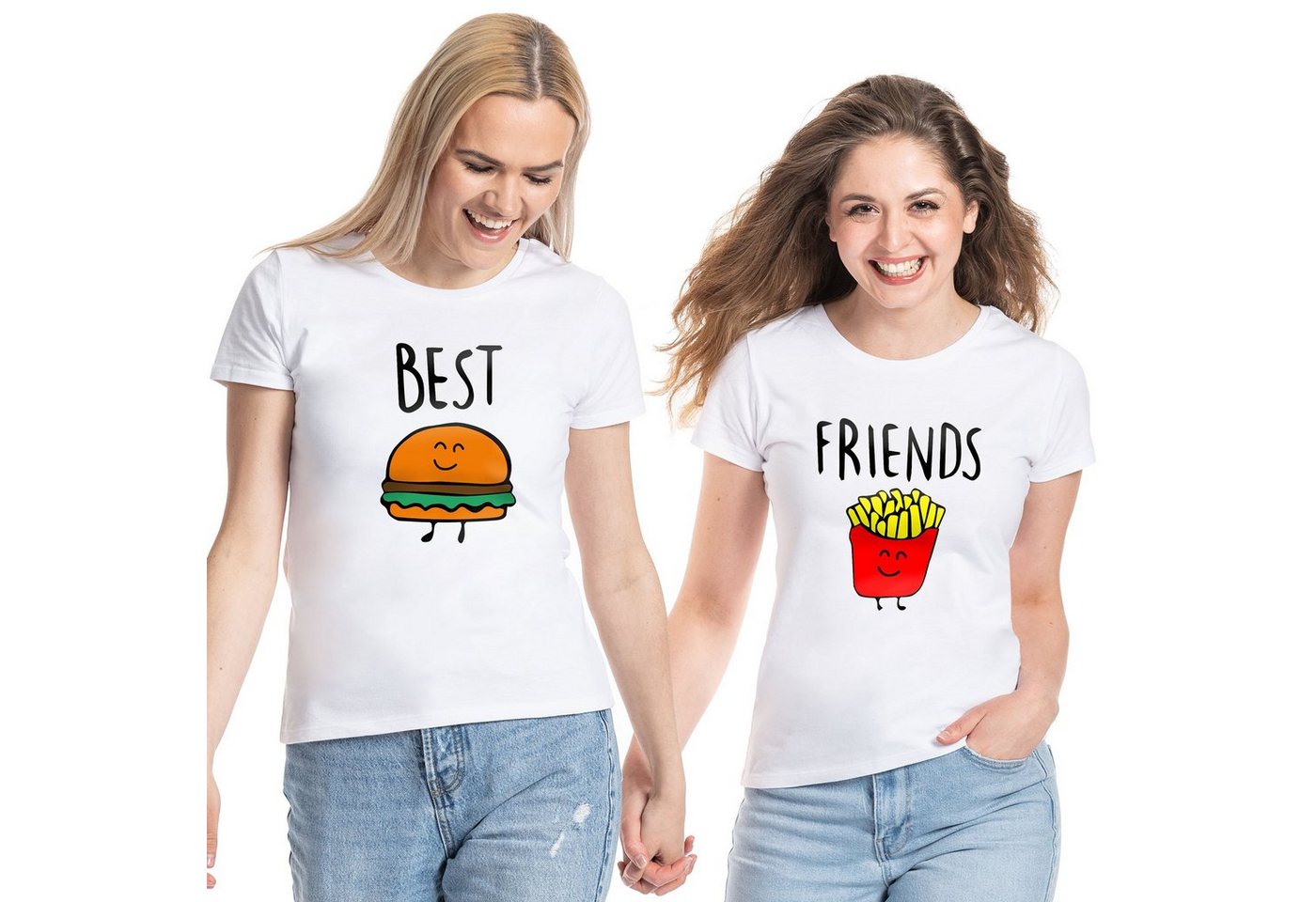 Couples Shop T-Shirt Burger & Pommes Best Friends Damen T-Shirt mit lustigem Print von Couples Shop