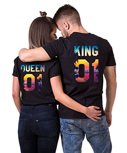 King Queen T-Shirt Set für Paar Tropic Auflage König Königin Partner Look Pärchen Shirt Geburtstagsgeschenk (Queen Damen Weiß S) von Couples Shop