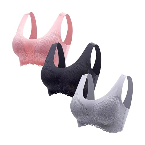 3PC BH Damen ohne Bügel Komfort Push up Sport BH Bustier Nahtlos Spitzen Gepolstert Bra Underwear Yoga Halt Große Brüste Bügelloser Stretch Sexy Bralette Damen (N, M) von Covermason