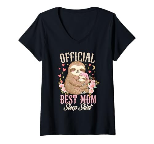 Damen Offizielles Best Mom Schlafshirt Faultier Pyjama Frauen Muttertag T-Shirt mit V-Ausschnitt Damen Offizielles Best Mom Schlafshirt Faultier Pyjama Frauen Muttertag T-Shirt mit V-Ausschnitt von Cozy Moments Mom Outfit