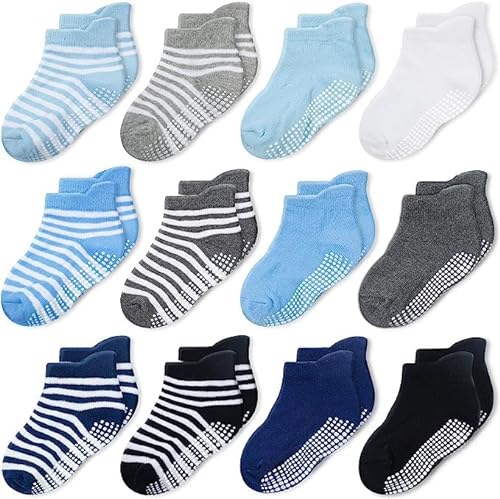 CozyWay Socken im Nonrutschen-Knöchelstil mit Grippers, 12 Pack für Jungen und Mädchen, mehrfarbig, 1-3 Jahre von CozyWay
