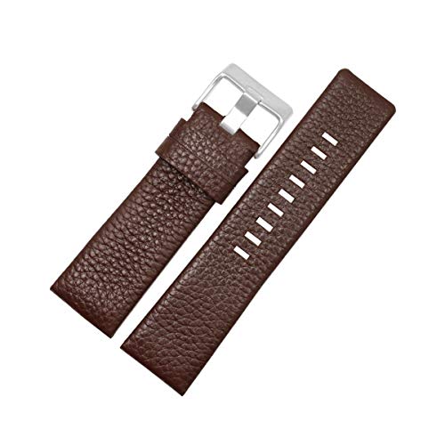 30mm Uhrenarmband Männer Uhrenarmband Armband aus echtem Leder Armband 22-30mm Litschi-Korn für Diesel-Uhrenarmband Weiche Uhr Gürtel Brown Silberne Schnalle,24mm von Cplly